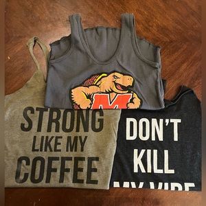 Bundle of 3 workout graphic tanks. Size XS. 2 Fat Bar Apparel and 1 U of MD